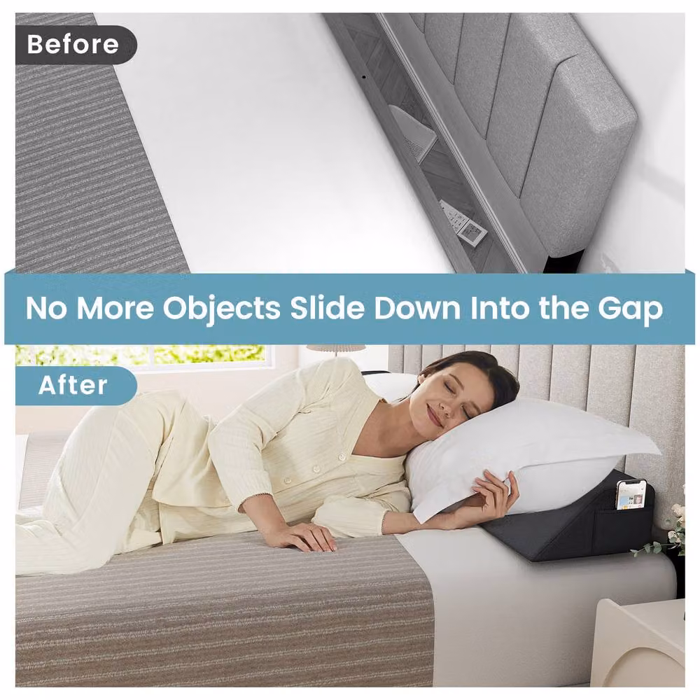 Gymax Grey Foam Bed Wedge Pillow Trapezoidal Headboard Gap Filler for Adults, 150 cm – 8