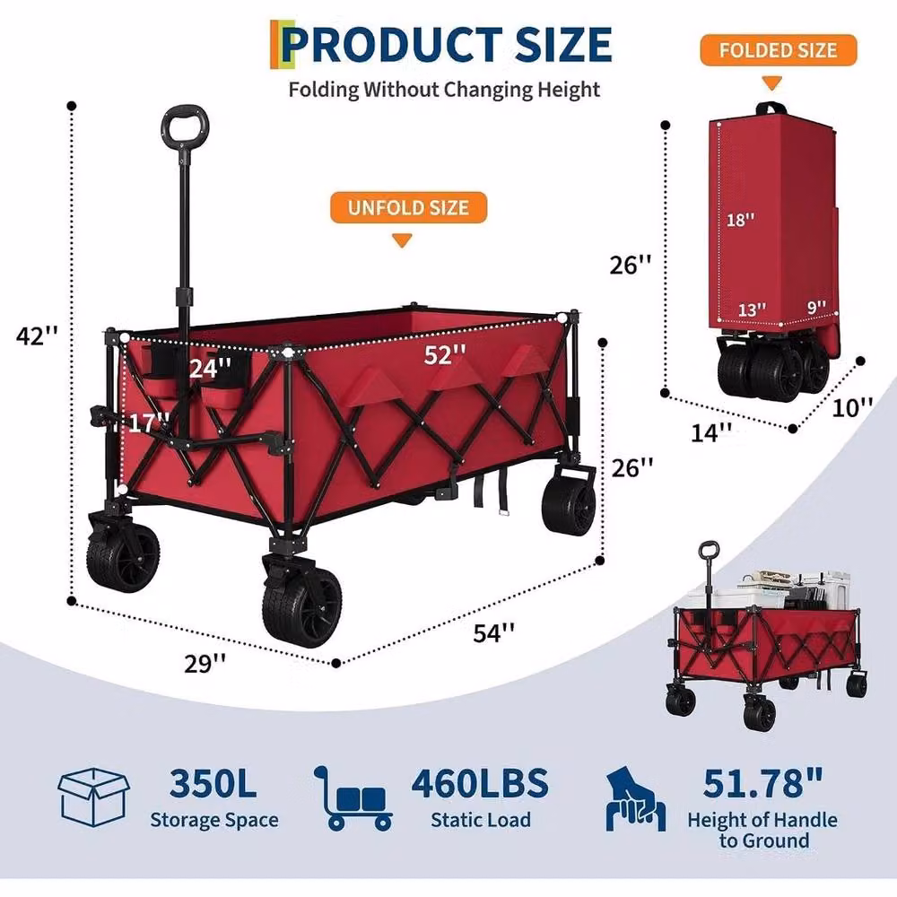 KORVIXA Extra Large Heavy Duty Foldable Wagon in Red – 2