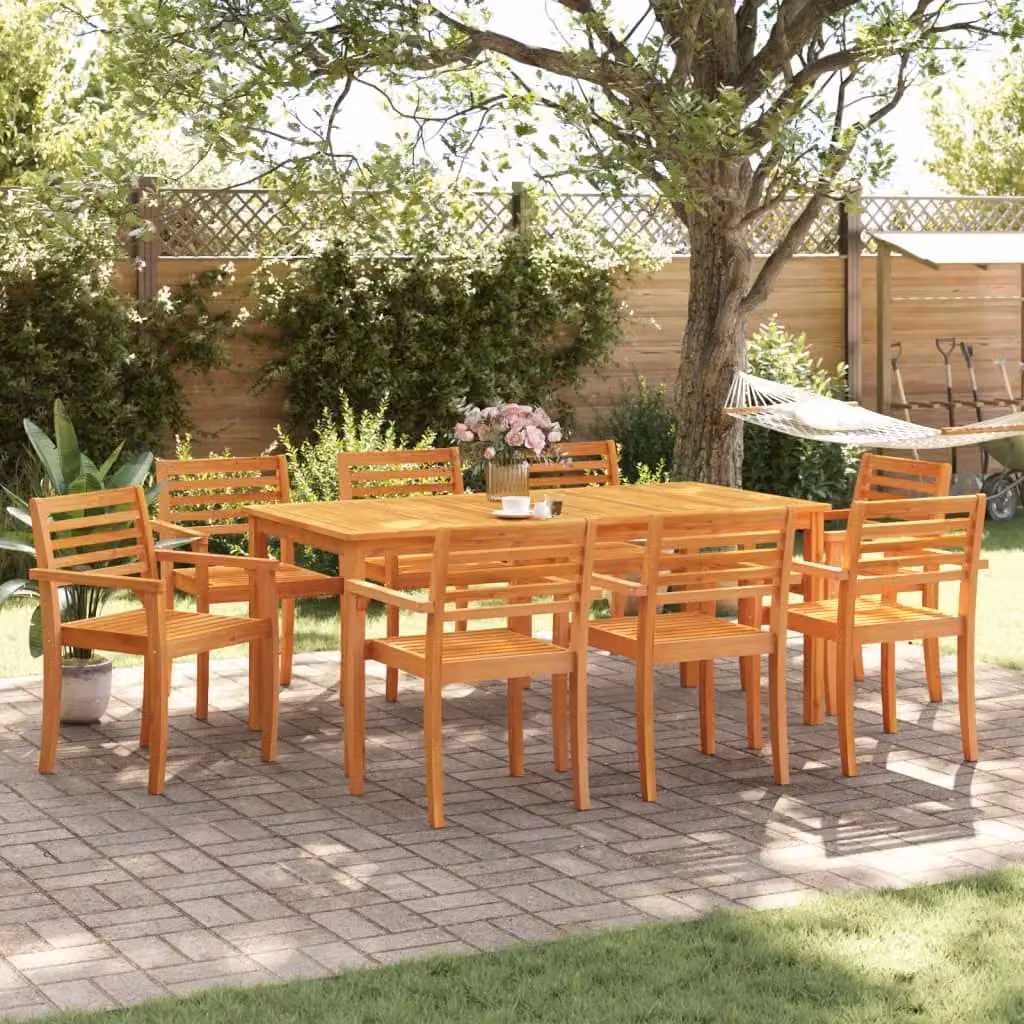 Berkfield Home Set of 8 Brown Acacia Solid Wood Garden Chairs, W: 59 cm, D: 55 cm, H: 85 cm – 3
