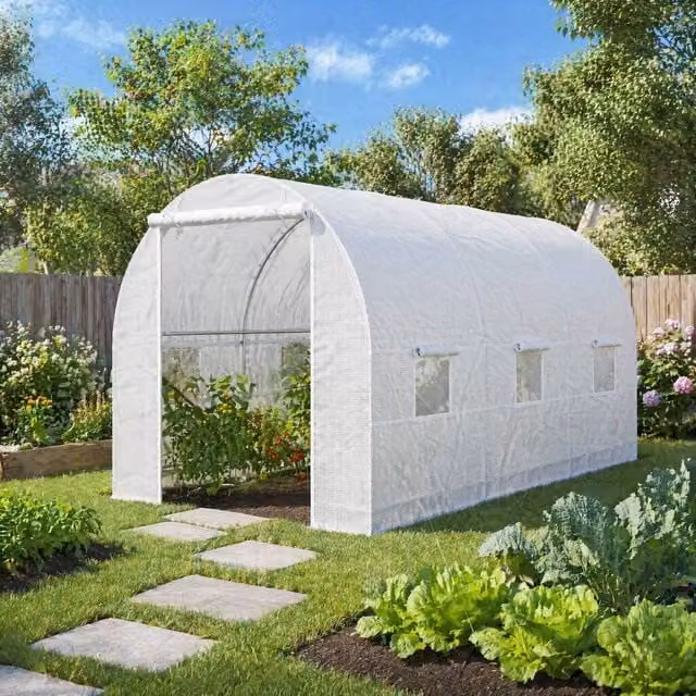 STILVORA Walk-In Greenhouse in White with 6 Windows, W/D/H: 4.45 x 2 x 2 m – 1
