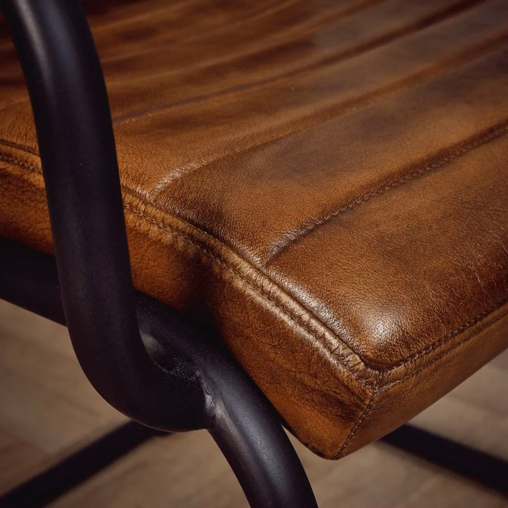 Elm Home And Garden Genuine Leather Dining Kitchen Chair with Metal Frame in Tan Brown – 3