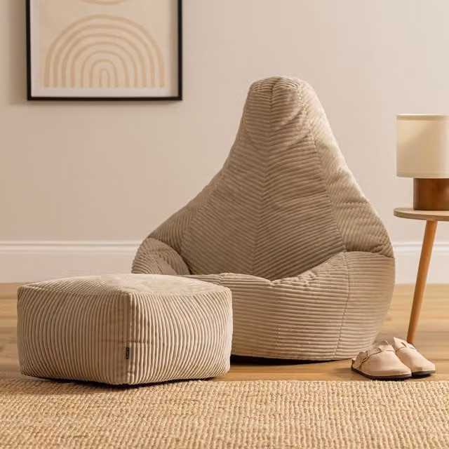 icon Dalton Corduroy Bean Bag and Footstool Set in Beige