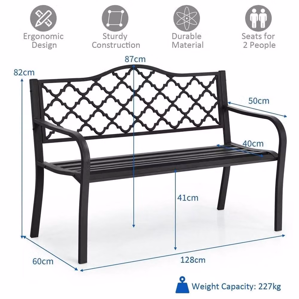 PAWNORA 2 Seater Metal Patio Garden Bench in Black – 2