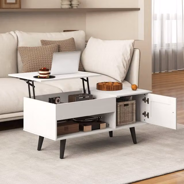 Costway Modern Rectangular Lift Top Coffee Table with Storage in White – 1
