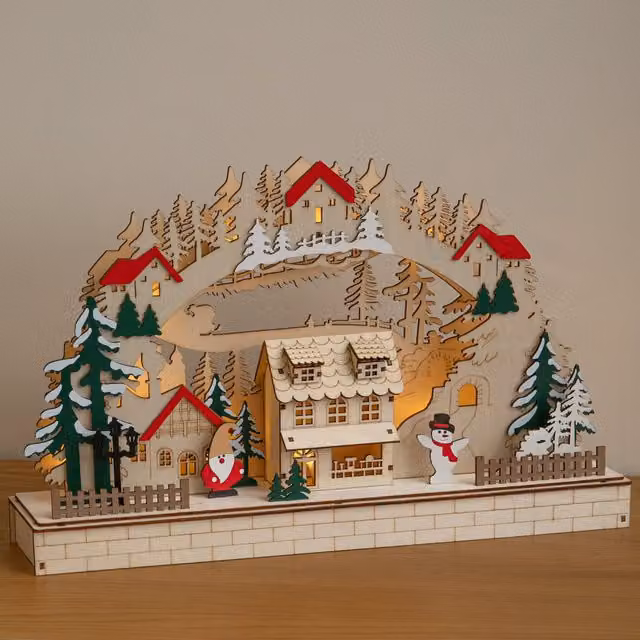 Samuel Alexander Wooden Christmas Candle Bridge LED Village Decoration in Brown, White and Orange, W: 27.0 cm, H: 8.0 cm, D: 8.0 cm