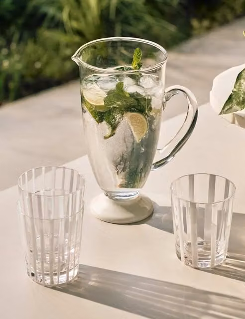 M&S x Kelly Hoppen White and Transparent Glass Footed Jug