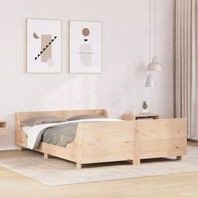 Berkfield Home King Size Solid Wood Pine Bed Frame in Brown, W/D/H: 150 x 200 cm
