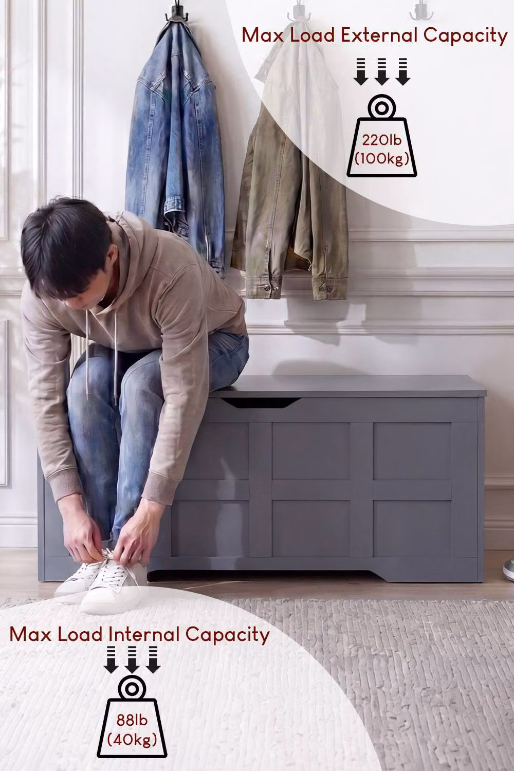Vida Designs Grey Storage Ottoman with Spacious Space-saving Design – 2