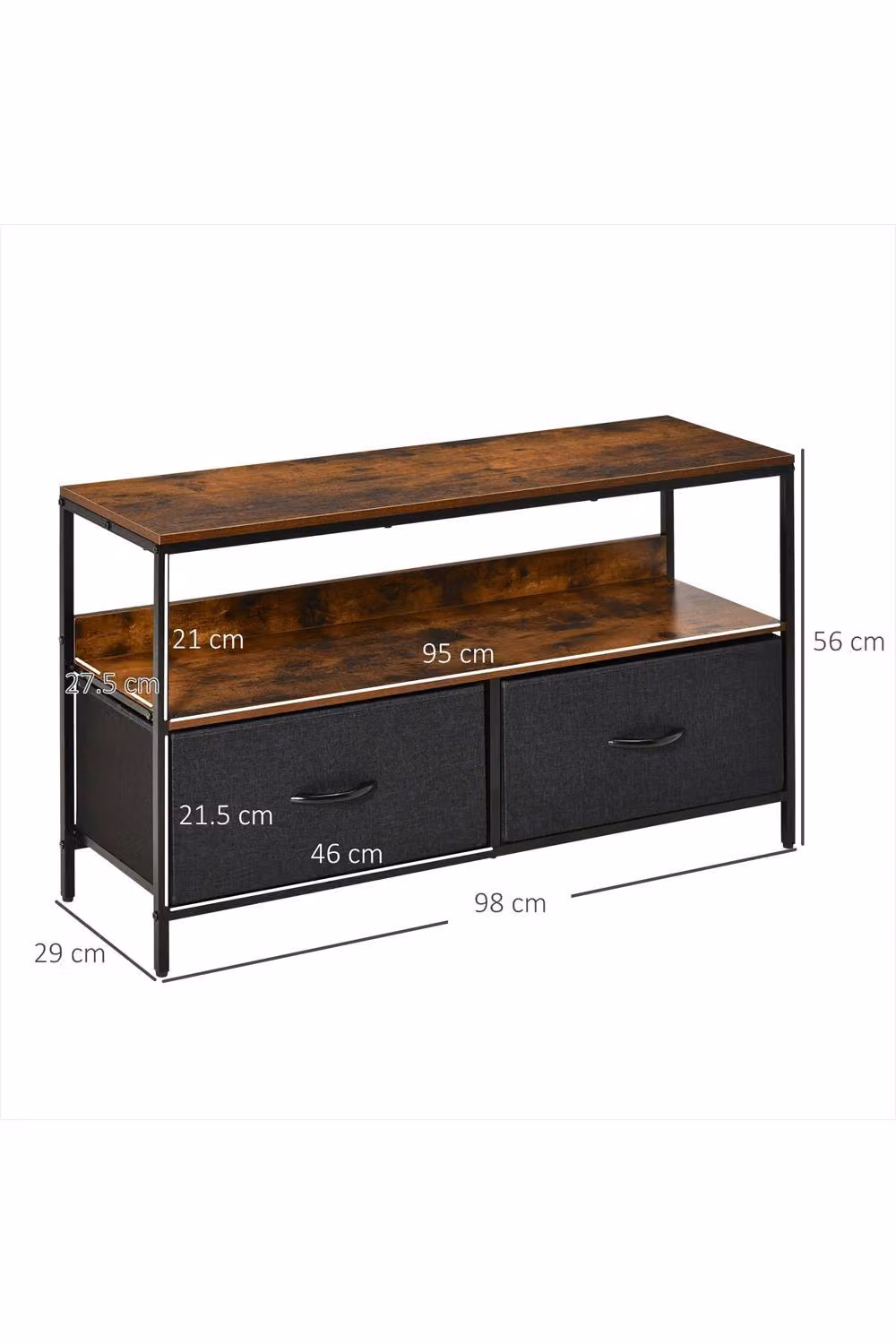 ERGOVEXA Industrial TV Stand Cabinet with 2 Foldable Drawers in Brown – 2