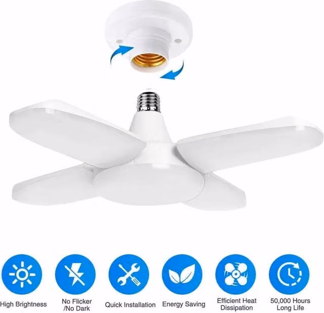 NESTLUNE 60W Deformable LED Garage Light Bulb White Ceiling Fixture – 1