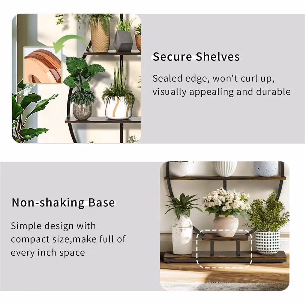 Havendro 5 Tier Rustic Plant Stand with Shelf Hooks in Black – 3