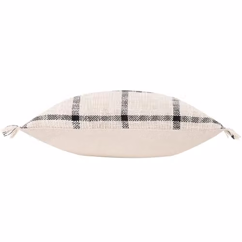 Yard Beni Checked Cotton Fringed Cushion in Black and Beige, W/D/H: 45 x 45 x 45 cm – 2