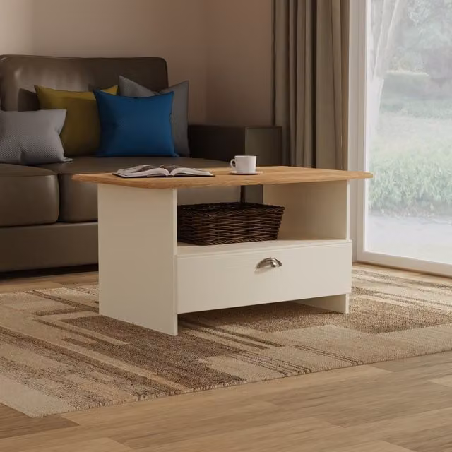 Victoria Ready Assembled Bottom Drawer Coffee Table in Cream Ash and Riviera Oak