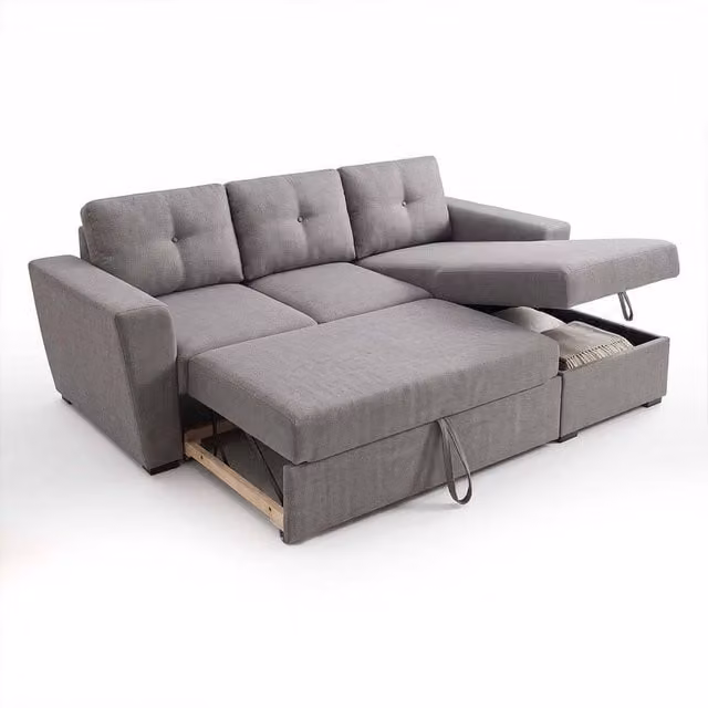Furnishings For Less UK Oregon L-Shaped Fabric Corner Sofa Bed in Grey