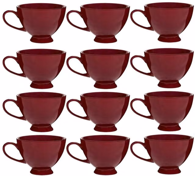 Dibor Montmartre Large Malbec Red Ceramic Tea Cups and Coffee Mugs, Set of 12