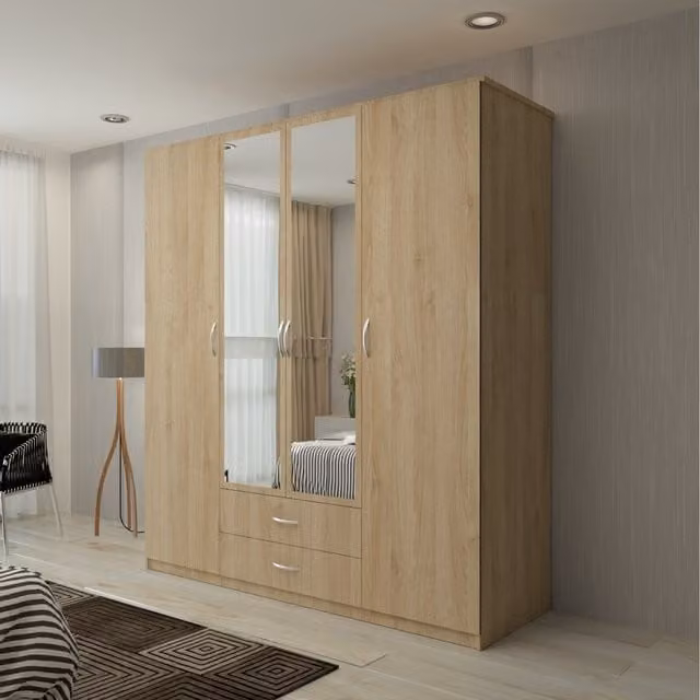 Sliding Wardrobes 4 U Modern 4 Door Hinged Wardrobe with Mirror and Internal Drawers, W/D/H: 171 x 59 x 198 cm