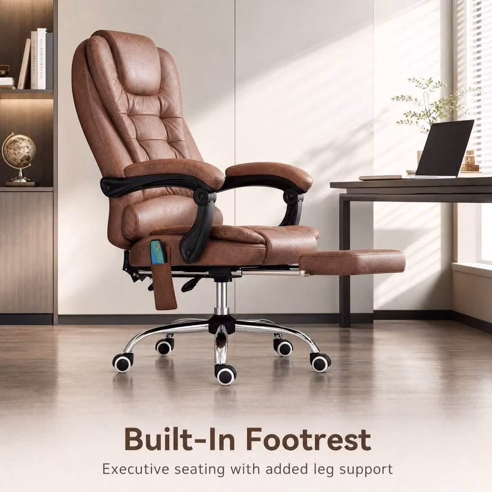 STILVORA Brown Synthetic Leather Executive Massage Office Chair with Heat, Reclining Function, Footrest and Headrest – 2