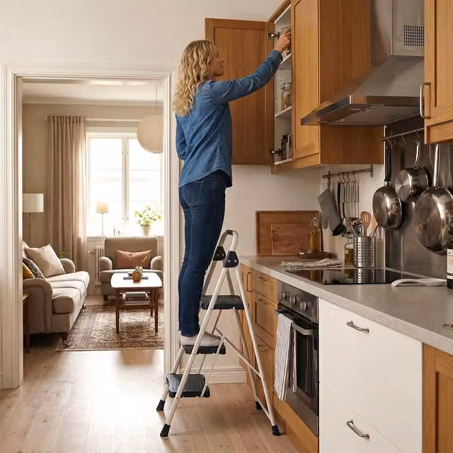 Costway 3 Step Folding Ladder in Blue Carbon Steel