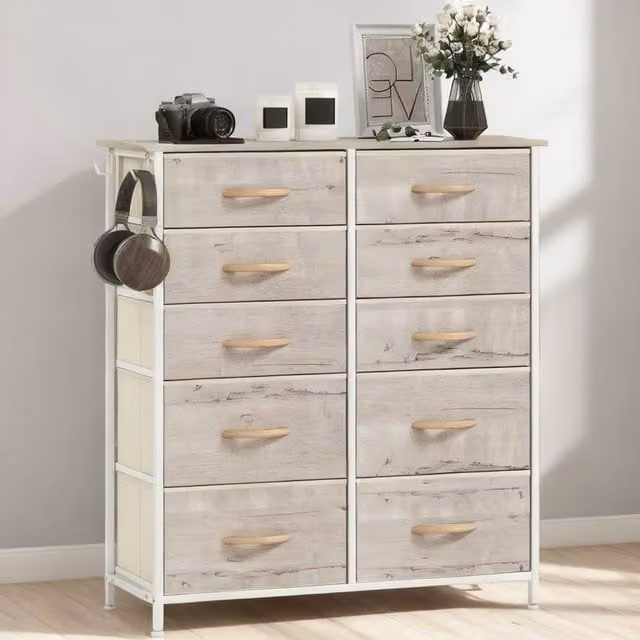 ERGOVEXA Chest of Ten Fabric Drawers in Brown Natural Wood
