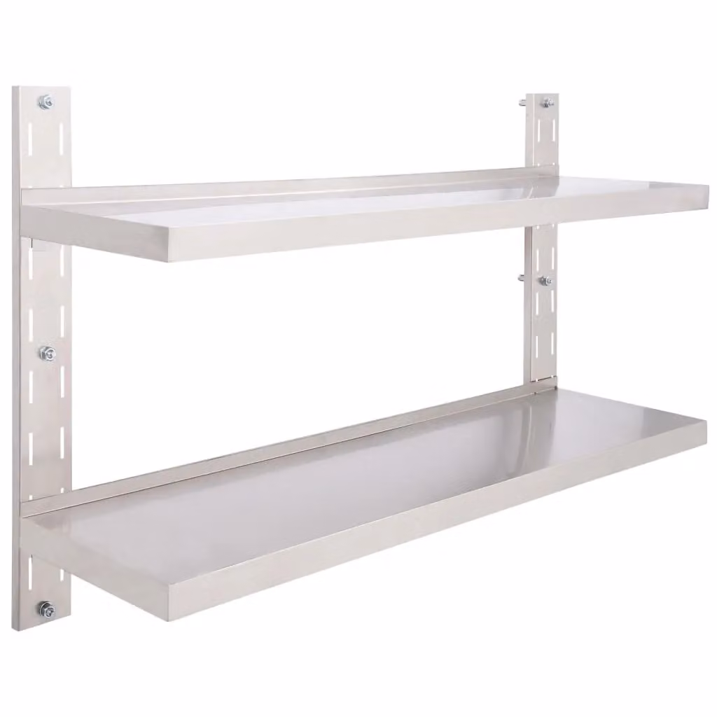Berkfield Home 2-Tier Floating Wall Shelf in Grey Metal, W: 120 cm, D: 30 cm – 2