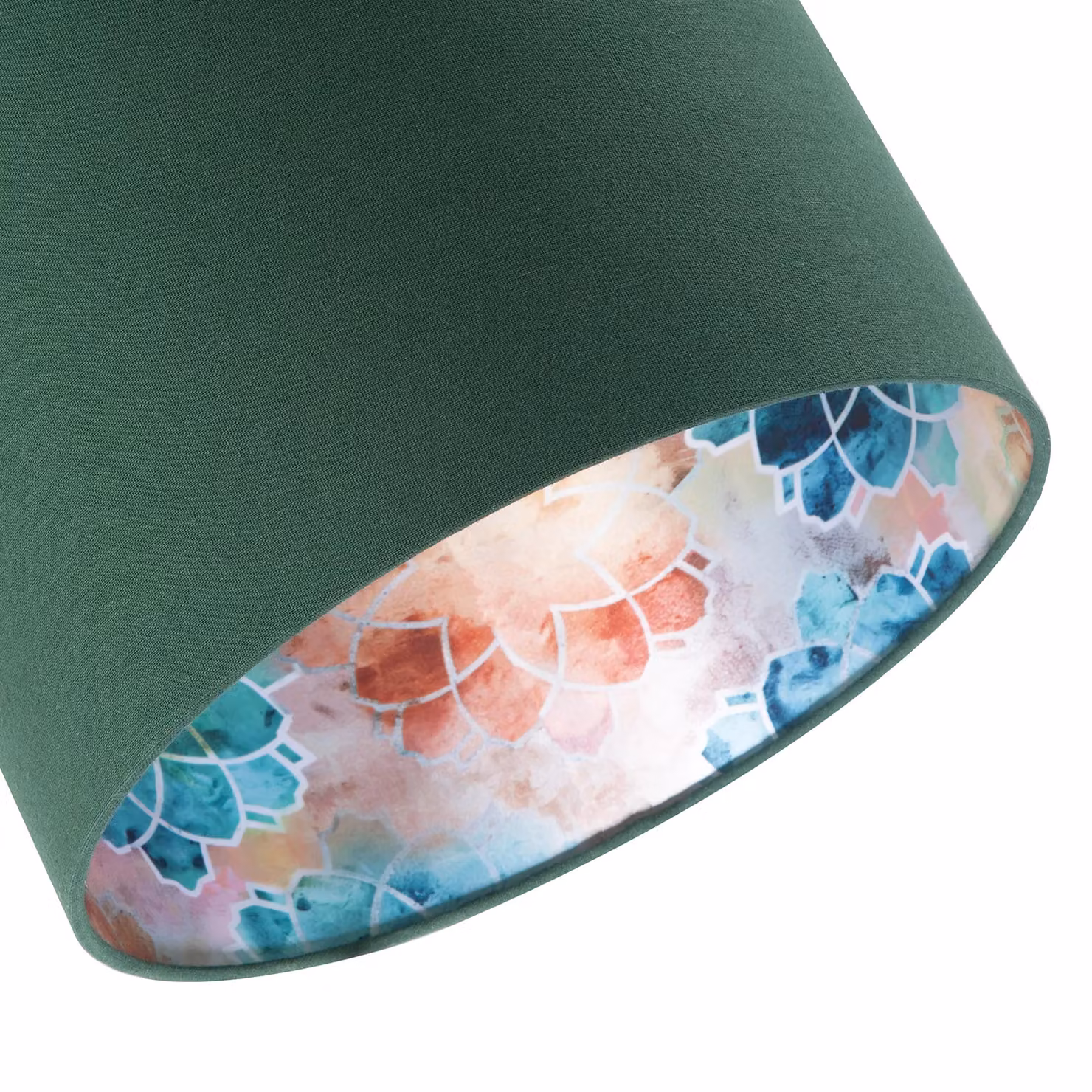 Happy Homewares Chic Emerald Green Linen Cylinder Lamp Shade with Moroccan Pattern Lining, Diameter: 30 cm – 5