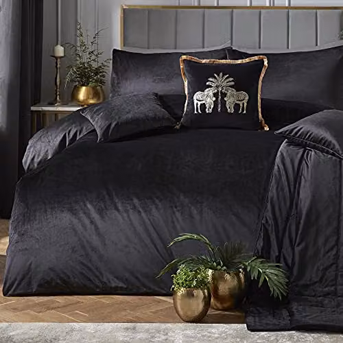 Laurence Llewelyn-Bowen J Rosenthal & Son Black Velvet Jacquard Duvet Cover Set, W/D/H: 230 x 220 x 180 cm