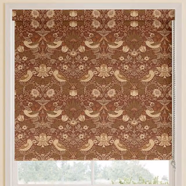 William Morris At Home Strawberry Thief Translucent Made to Measure Roller Blind, Multicolour Floral and Animal Pattern, Brown/Multicolour Polyester