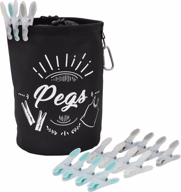 JVL Large Peg Bag with 144 Soft Grip Pegs in Black