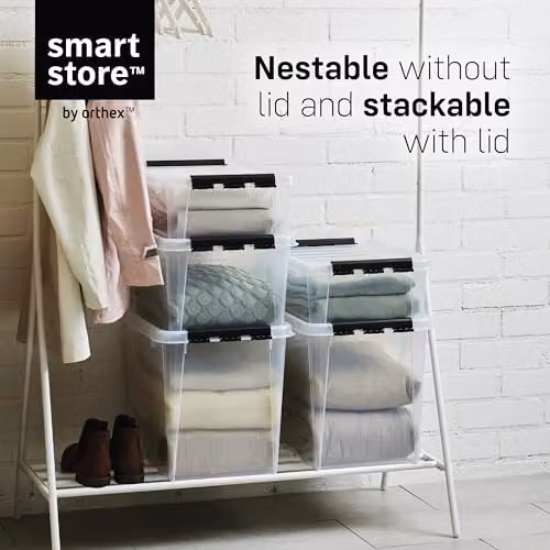 SmartStore 5 Pack Large Plastic Storage Boxes with Lids, Clear, L59 x W39 x H43 cm – 3
