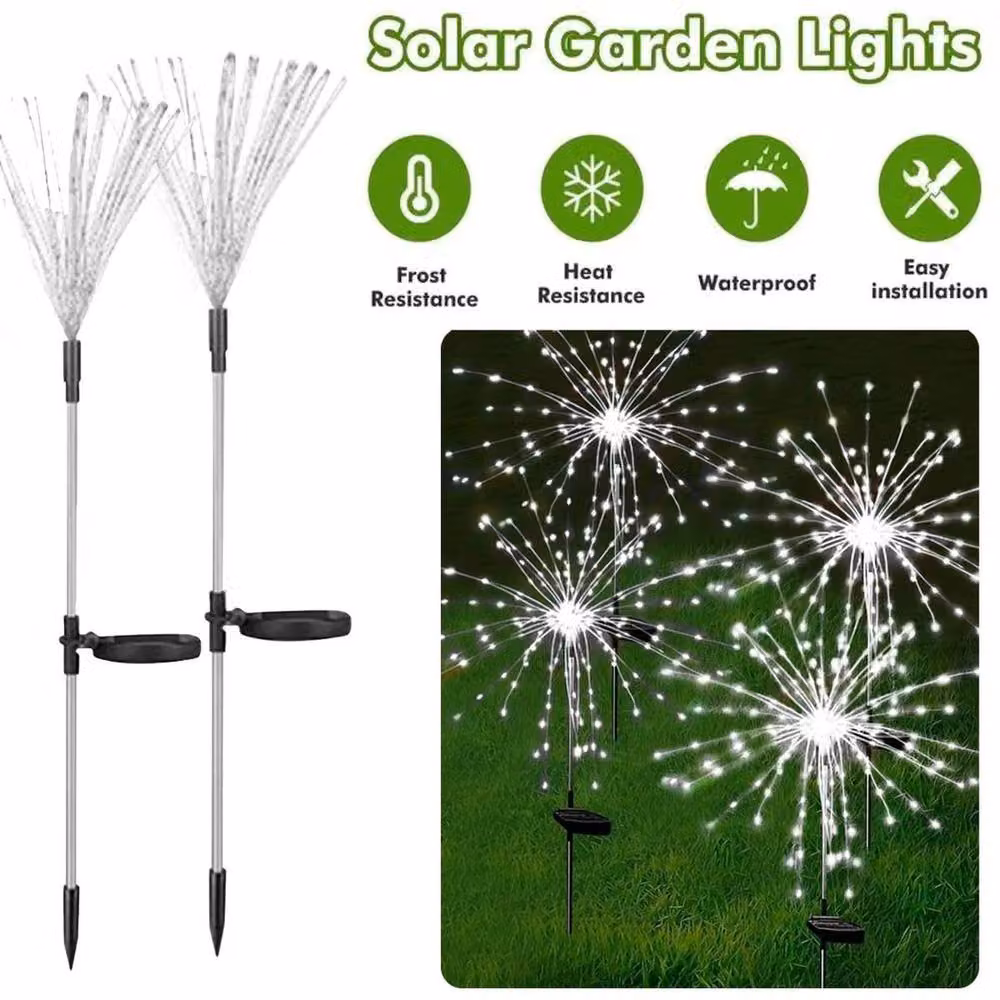 SPETLEK 4-Pack Solar Powered Starburst Firework Stake Lights in Cool White – 3