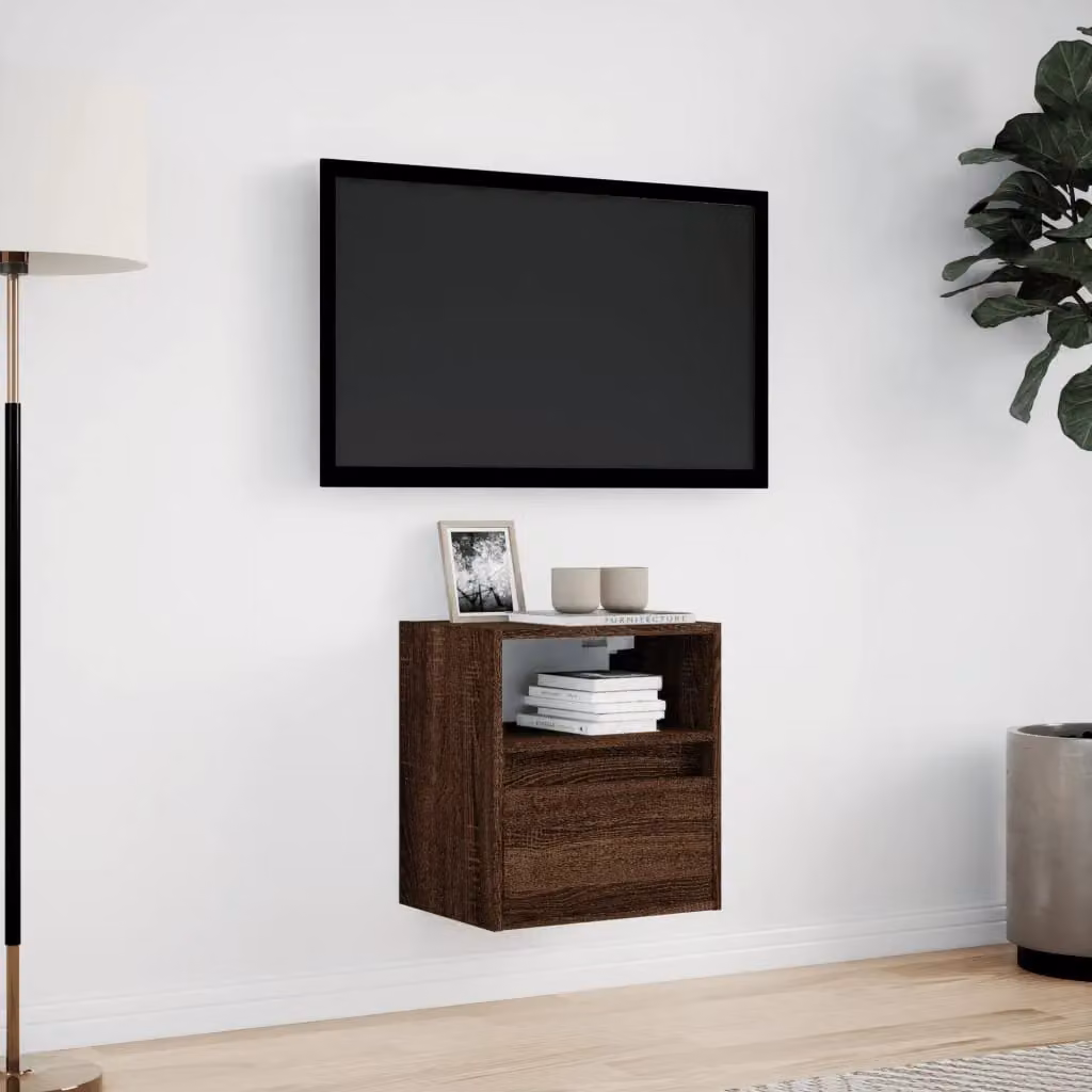 Berkfield Home Modern Wall Mounted TV Cabinet with LED Lights in Brown Oak, W/D/H: 41 x 31 x 45 cm – 4