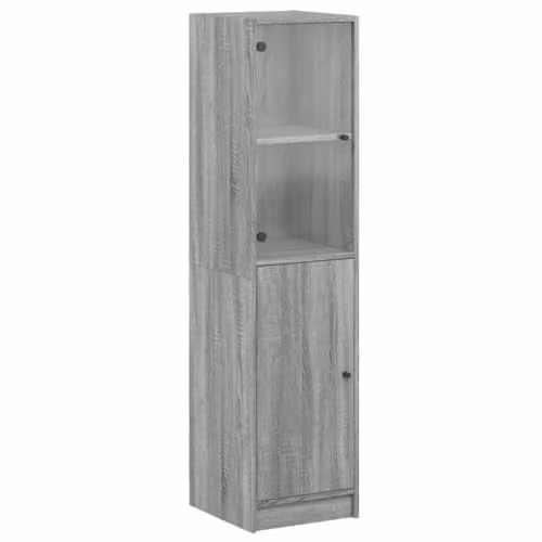 vidaXL Modern Highboard with Glass Doors in Grey Sonoma, W/D/H: 35 x 37 x 142 cm