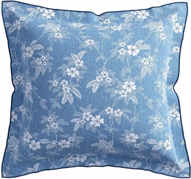 Bedeck of Belfast Zayda Reversible Floral Cotton Percale Square Oxford Pillowcases, Blue
