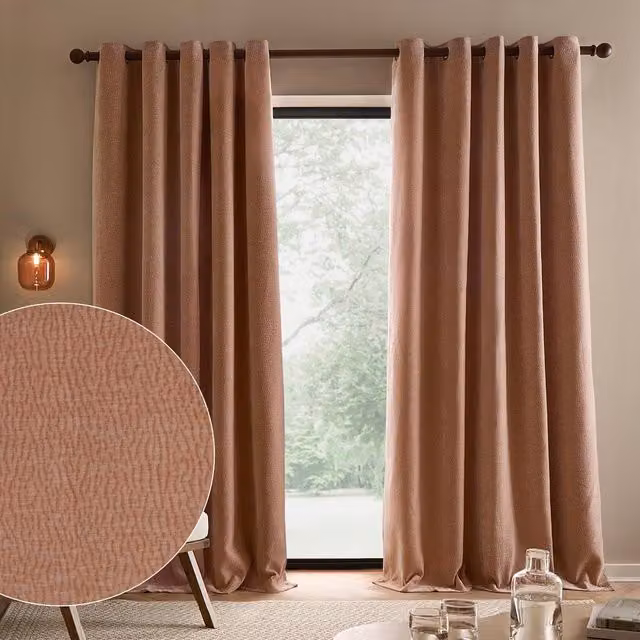 Yard Heath Coral Washed Velvet Fully Lined Eyelet Curtain Pair, Width: 229 cm, Drop: 137 cm