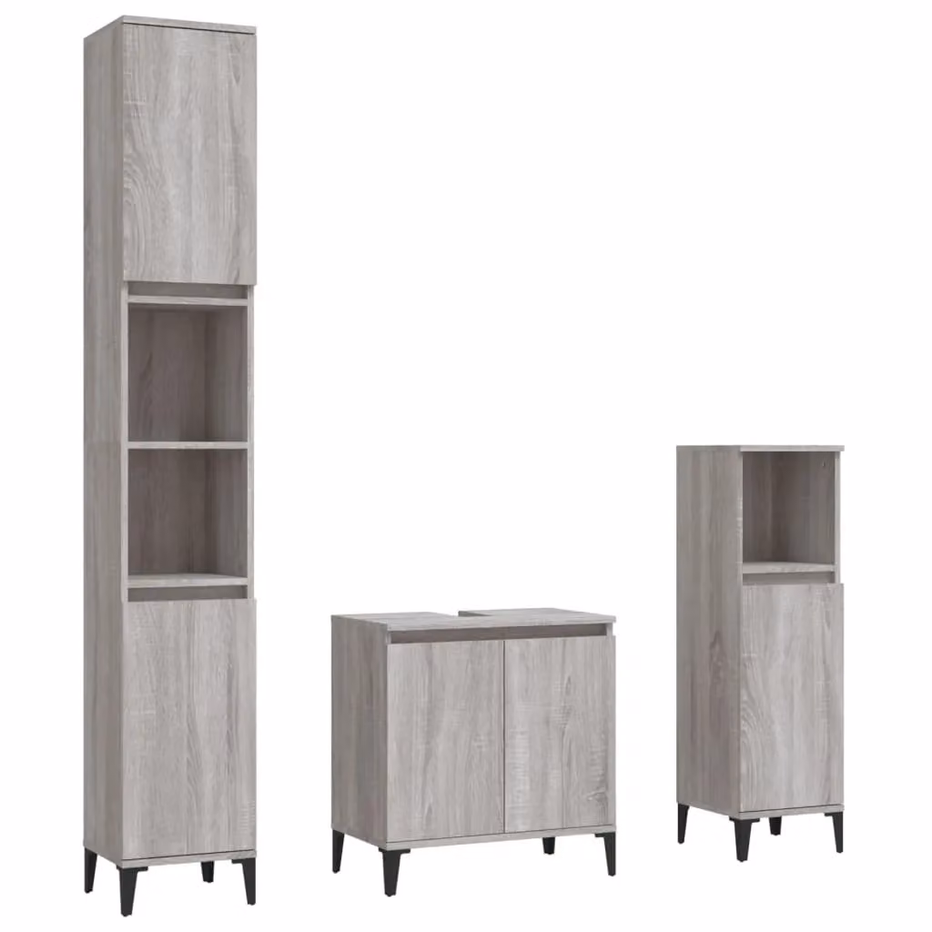 Berkfield Home 3 Piece Modern Freestanding Bathroom Furniture Set in Grey Matt Finish – 2