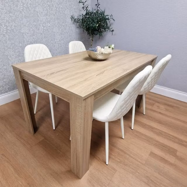 Kosy Koala Dining Set with Oak Effect Rectangular Table and 4 White Chairs in Brown