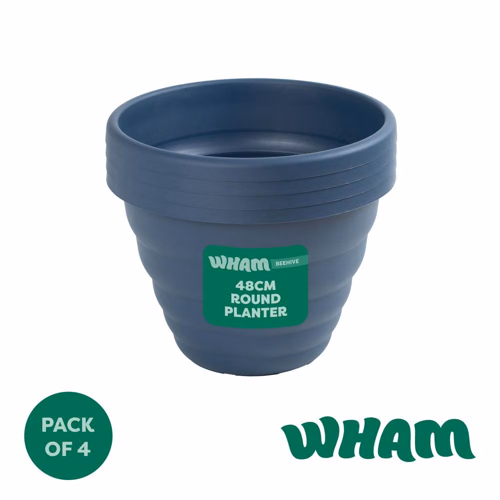 Wham Beehive Round Plastic Garden Planters, Blue, Pack of 4, Diameter: 48 cm – 2