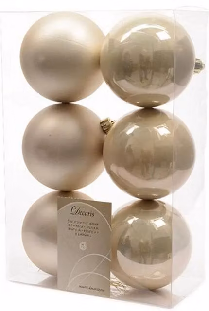 Kaemingk Shatterproof Plain Round Christmas Baubles, Pack of 6, Beige – 1