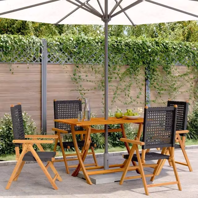 Berkfield Home Set of 4 Black Poly Rattan Reclining Garden Chairs with Acacia Solid Wood Frames – 1