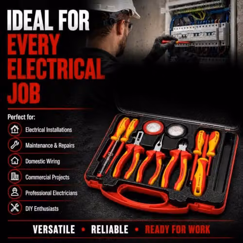 Lumberjack 11-Piece VDE Insulated Electricians Tool Set with Pliers and Screwdrivers in Red – 4