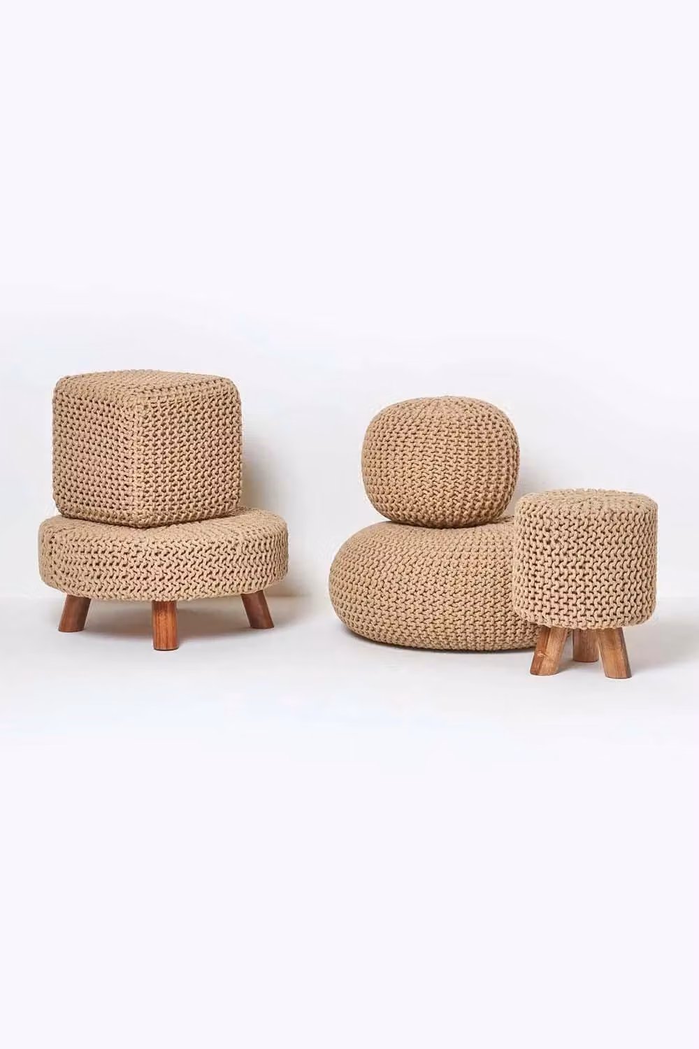 Homescapes Cube Cotton Knitted Pouffe Footstool in Beige – 2