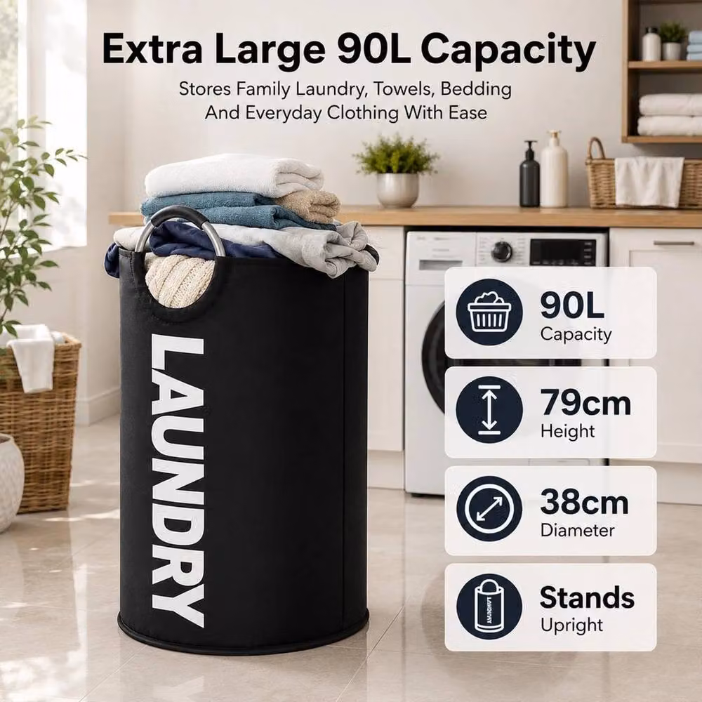 PAWNORA 90L Collapsible Fabric Laundry Basket in Black – 3