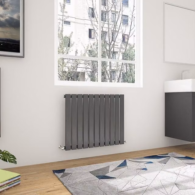 AicaBathroom Horizontal Flat Panel Single Steel Radiator in Anthracite Grey, W: 74.8 cm, H: 60 cm