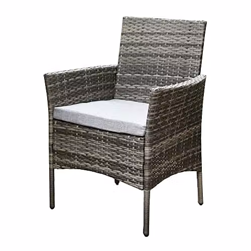 RayGar 3 Piece Grey Rattan Bistro Set with Glass Top Coffee Table and 2 Chairs for Garden and Terrace – 5