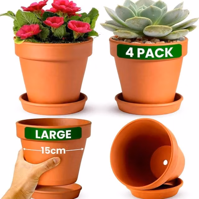 Green Thumbz Brown Terracotta Clay Planter Pot, Diameter: 15 cm