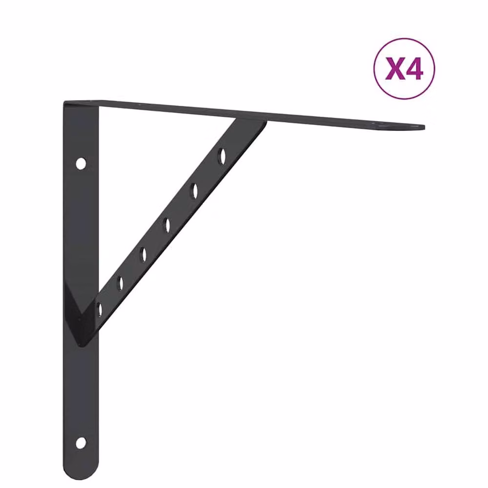 Berkfield Home Black Stainless Steel Wall Mounted Shelf Brackets, 4 Pack, W: 40 cm, D: 25 cm, H: 2.5 cm – 2