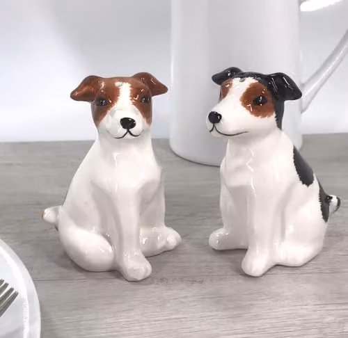 Lesser & Pavey Animal Crackers Jack Russell Terrier Ceramic Salt & Pepper Shaker Set in White