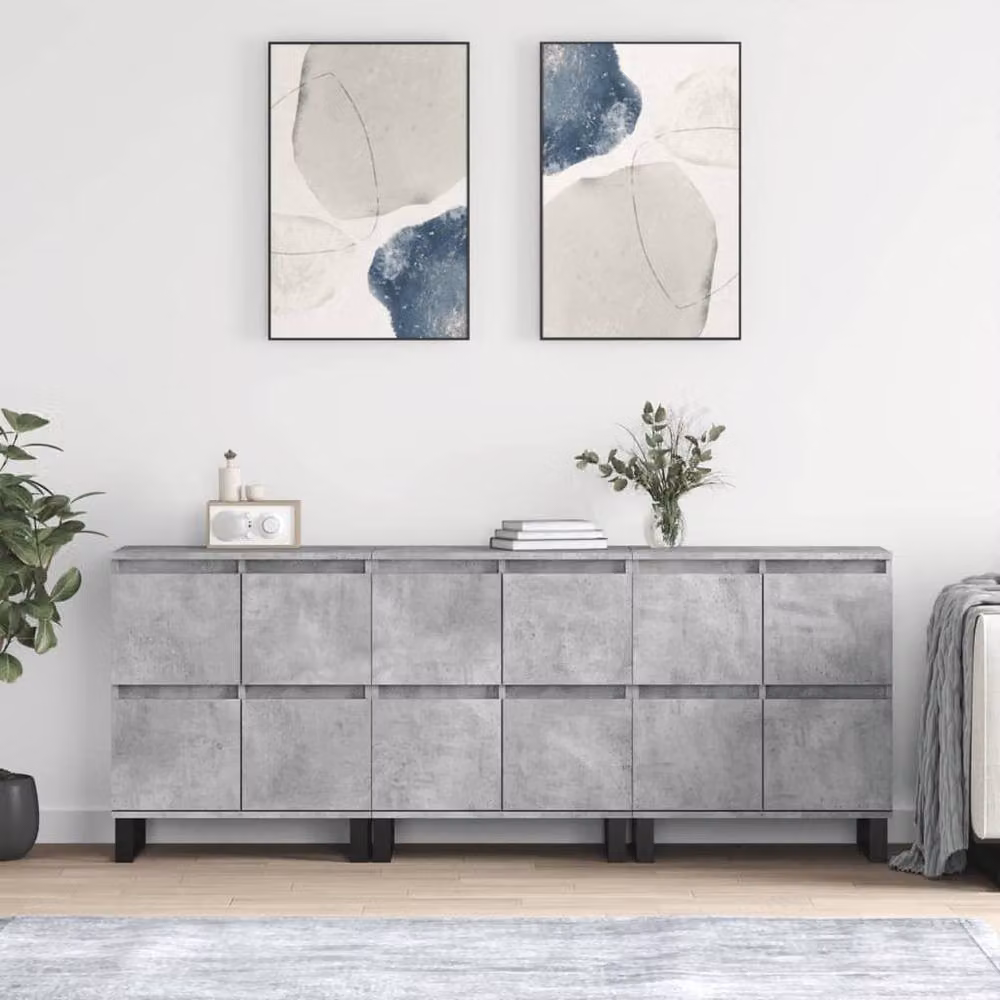 Berkfield Home 3-Piece Sideboard Set in Concrete Grey Engineered Wood and Metal – 2