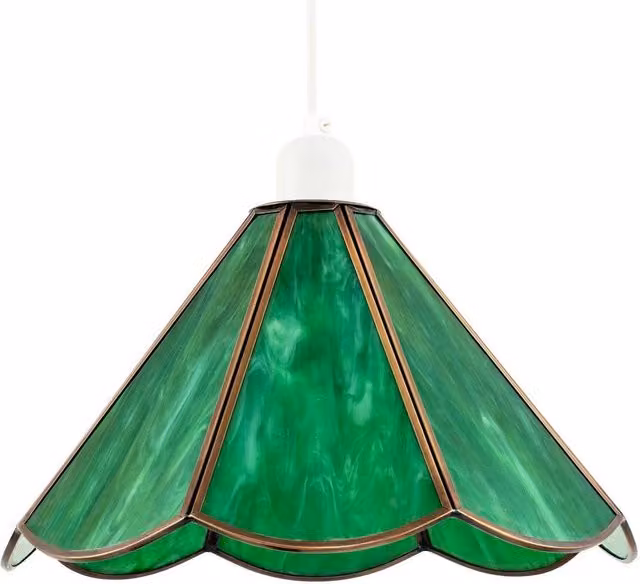Happy Homewares Tiffany Glass Panelled Easy-Fit Pendant Shade in Green with Antique Brass Trim, Diameter: 30.48 cm