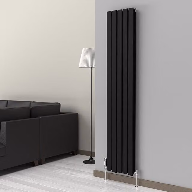 Lux Heat Flat Coloured Vertical Radiator in Space Black, H 180 cm x W 35 cm